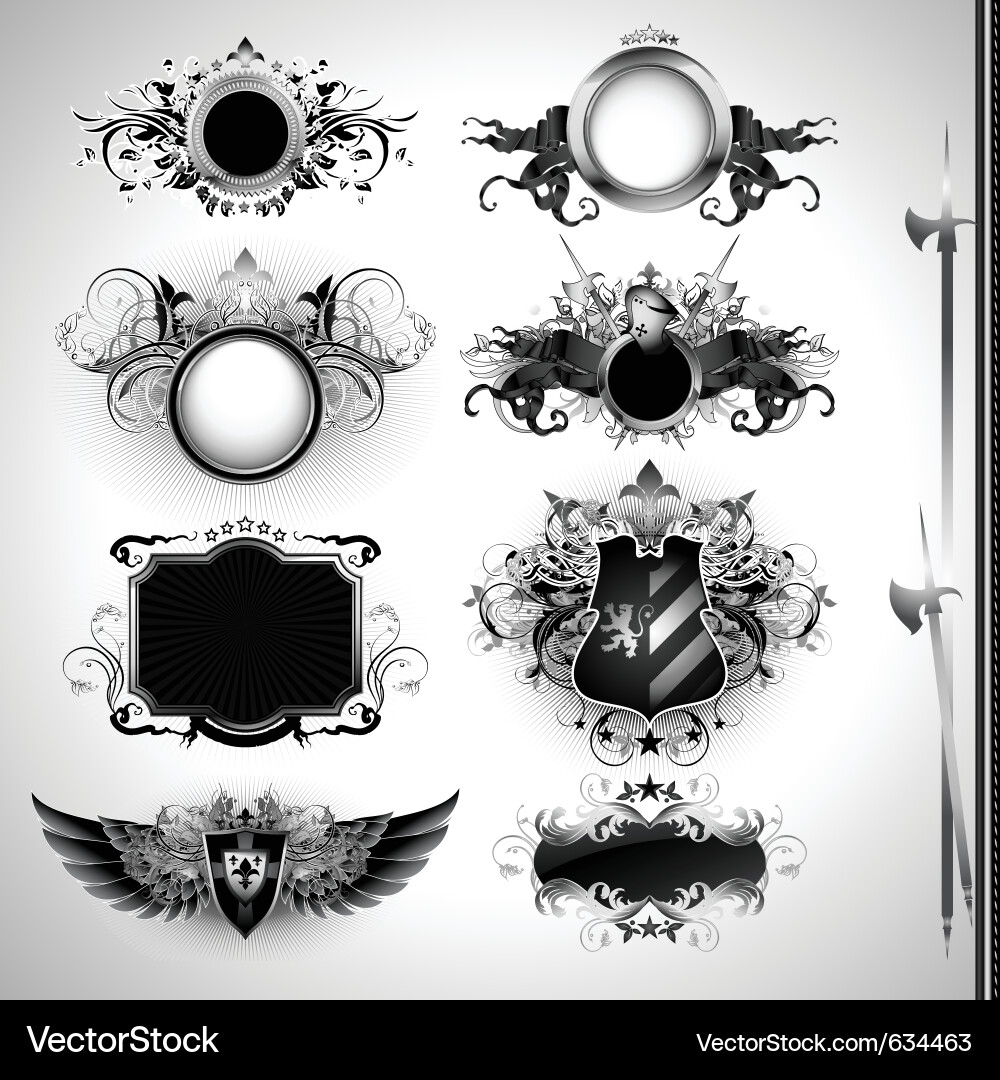 Medieval Heraldic Shields Set Vector Image