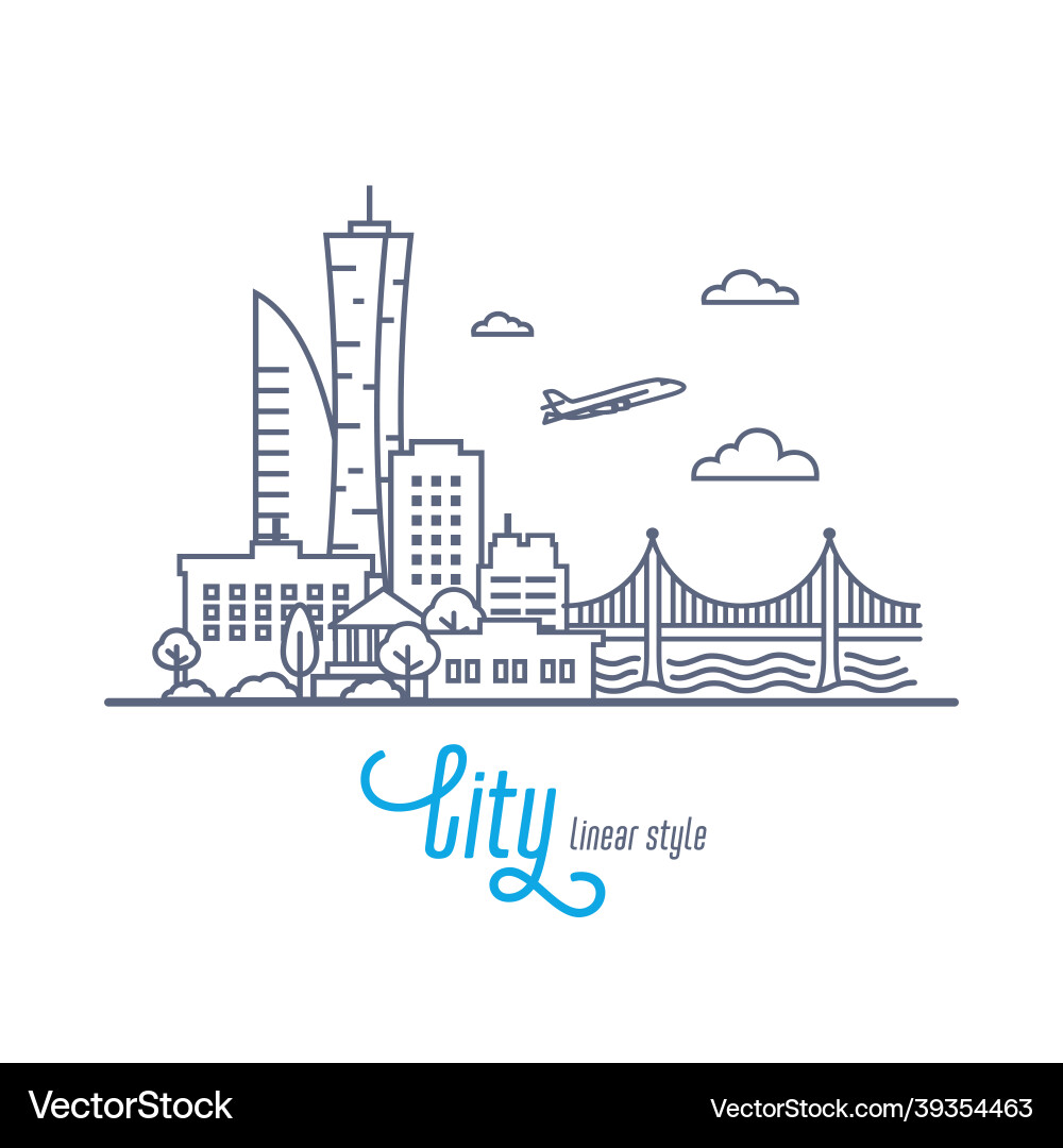 Modern Cityscape with Airplane Vector Image
