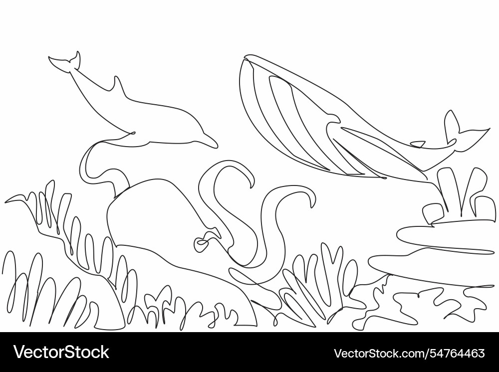Single continuous line drawing view in the depths Single continuous line drawing view in the depths vector image