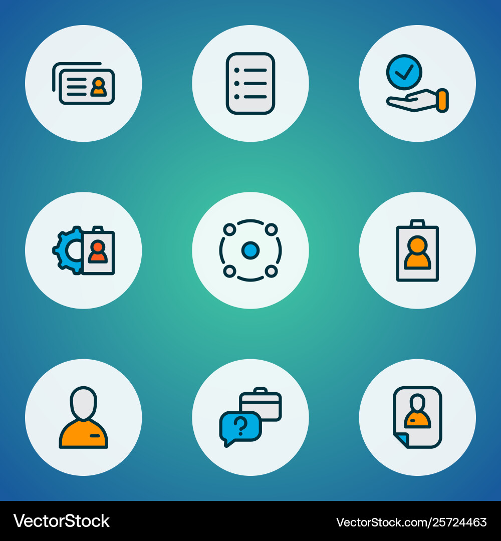 Work icons colored line set with task list faq vector image