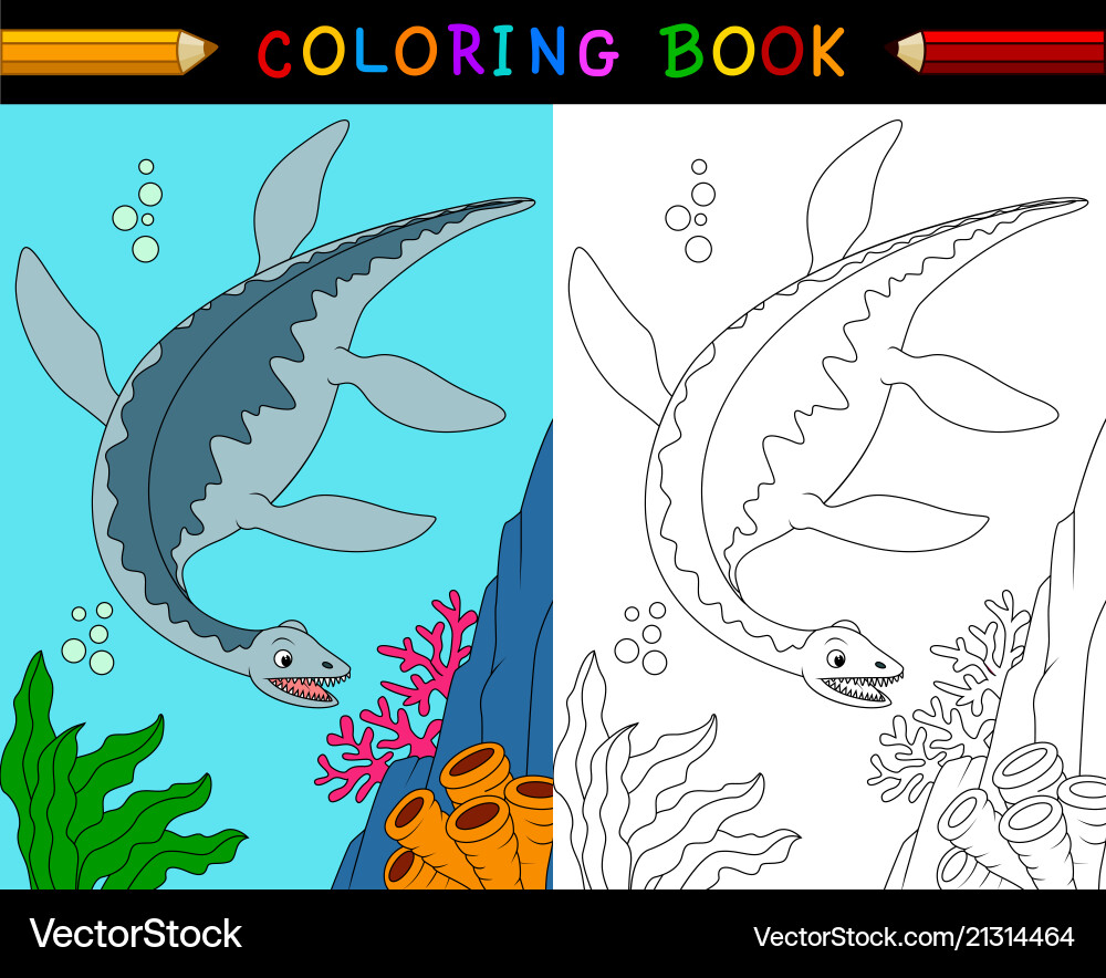 Cartoon plesiosaurus coloring book Cartoon plesiosaurus coloring book vector image