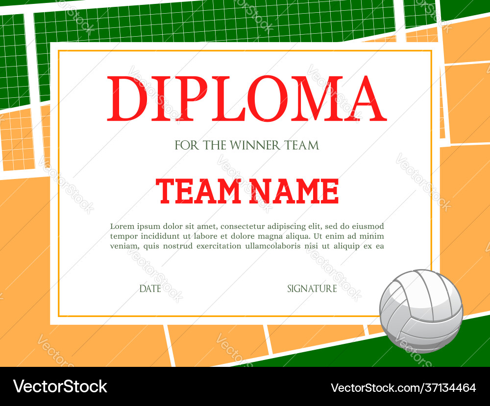 Diploma for volleyball winner team template Diploma for volleyball winner team template vector image