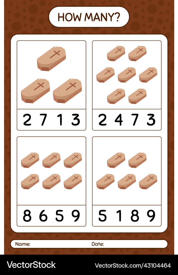 How many counting game with coffin worksheet How many counting game with coffin worksheet vector image