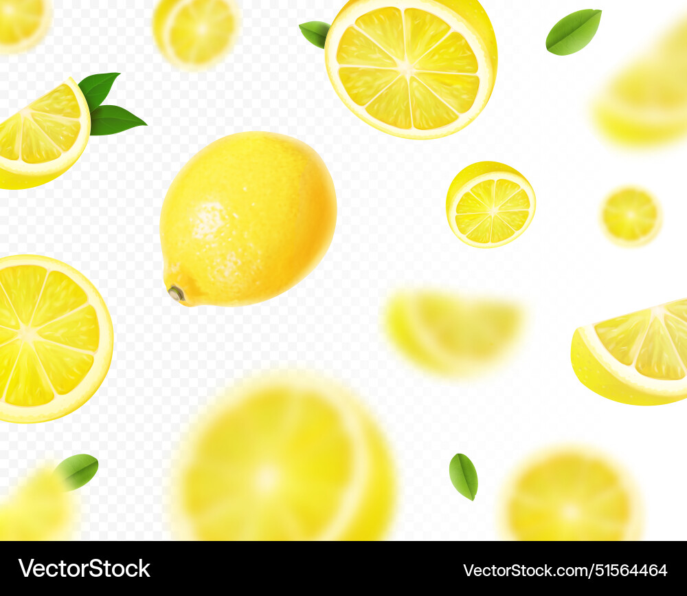 Lemon falling background citrus fruit blurred Vector Image