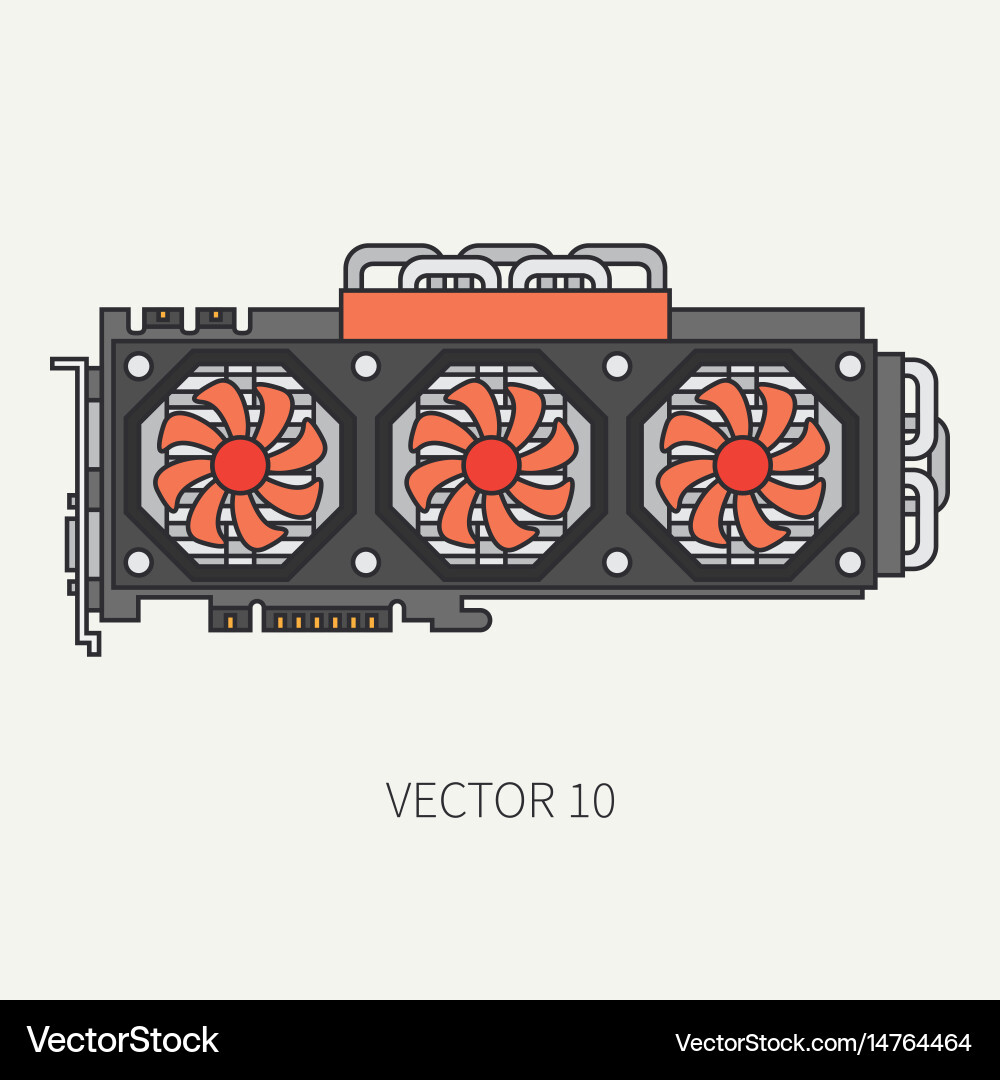 Line flat color computer part icon video vector image