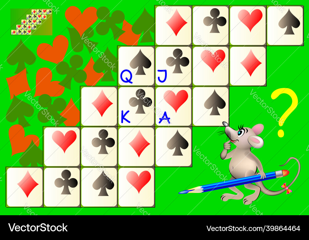 Logic puzzle game write the suit on every card so Logic puzzle game write the suit on every card so Vector Image