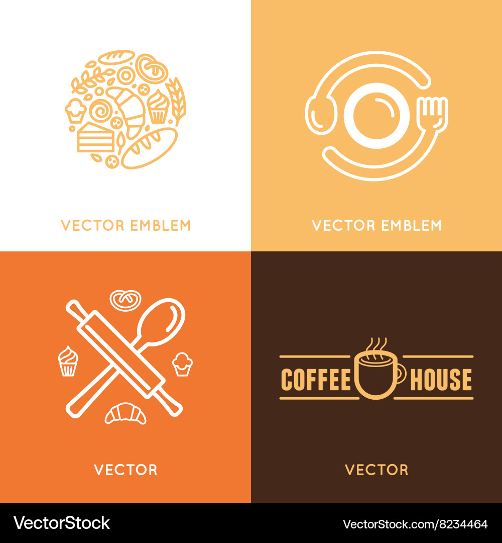 Logo design element with icons in trendy linear vector image