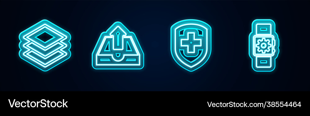 Set line layers upload inbox medical shield Set line layers upload inbox medical shield vector image