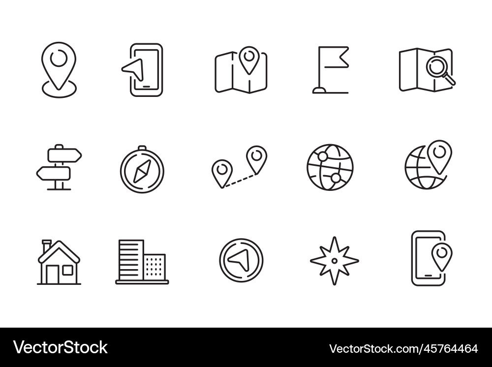 Set of location icons with linear style Vector Image