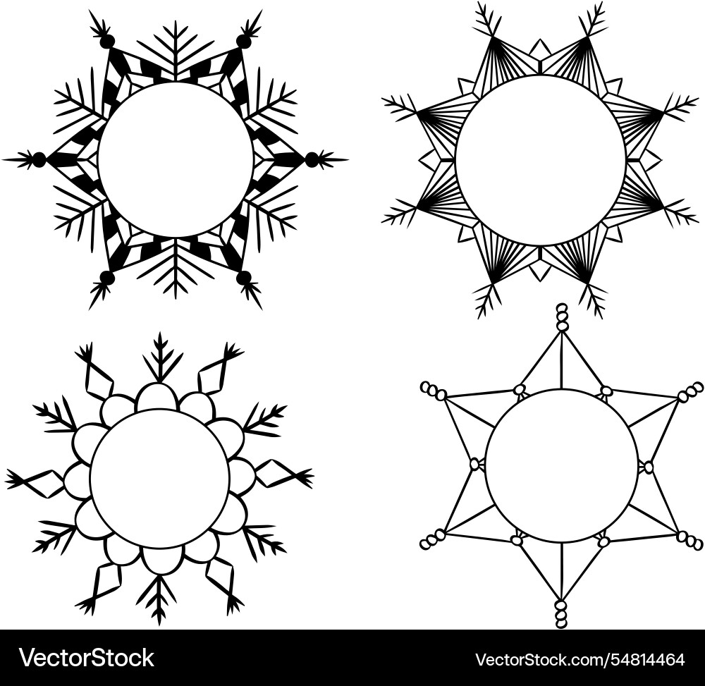 Set of round circle snowflake frames graphic line Set of round circle snowflake frames graphic line vector image