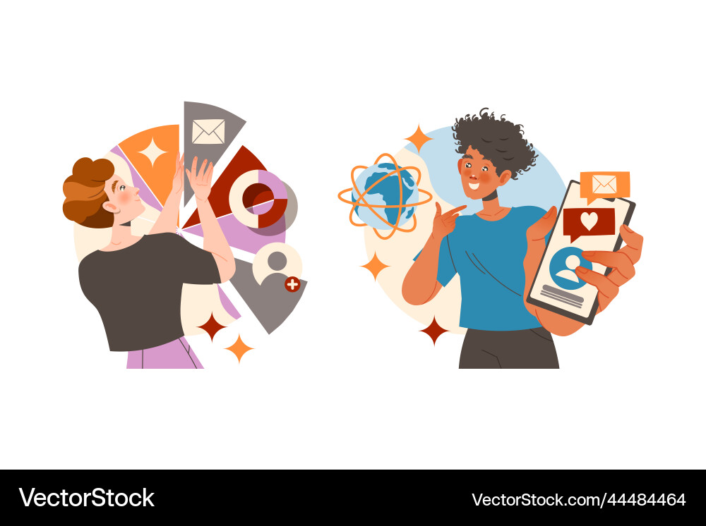 Smiling man character working with information Vector Image