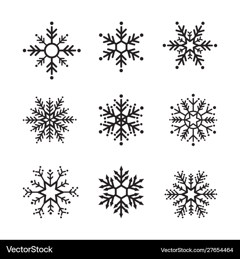 Snowflake winter set black isolated nine icon Snowflake winter set black isolated nine icon Vector Image