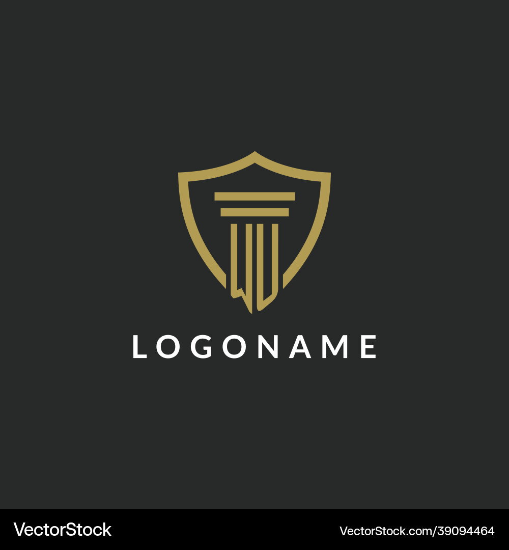 Wu initial monogram logo with pillar and shield Wu initial monogram logo with pillar and shield vector image