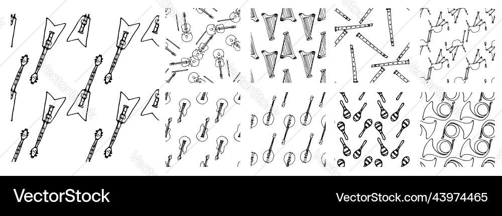 A set of patterns musical instruments black Vector Image