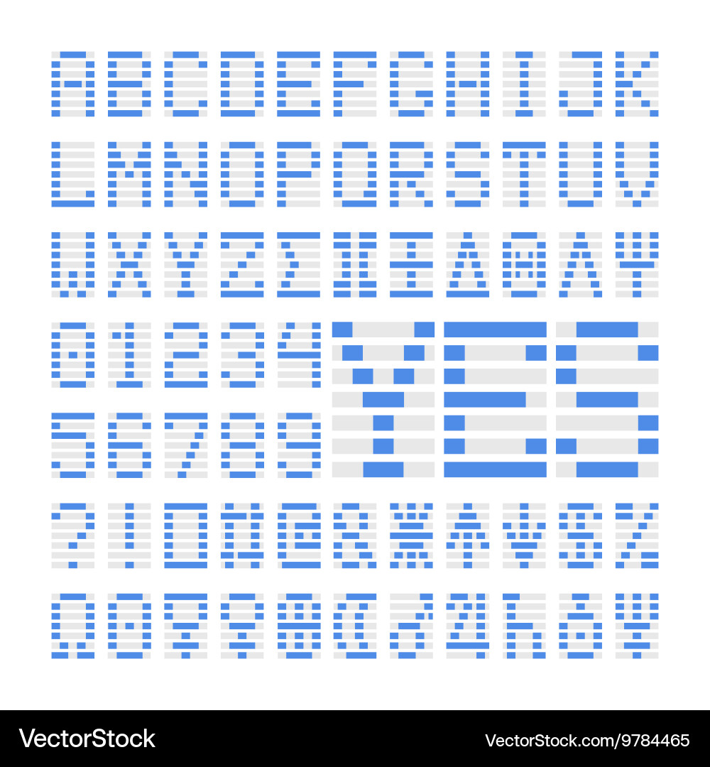 Blue digital font numbers letters and planets vector image