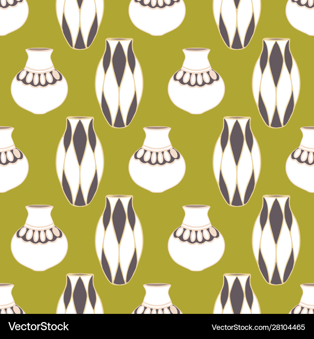 Chartreuse pots and vases seamless repeat pattern Vector Image