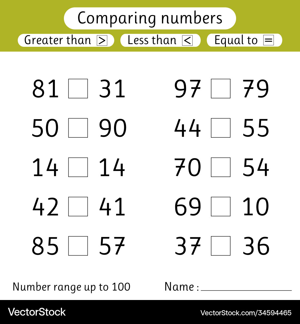 Comparing numbers less than greater equal vector image