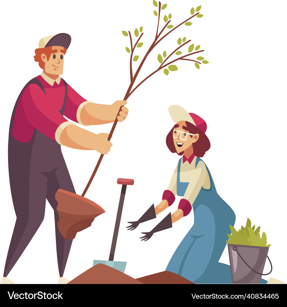 Gardeners planting tree composition Gardeners planting tree composition vector image