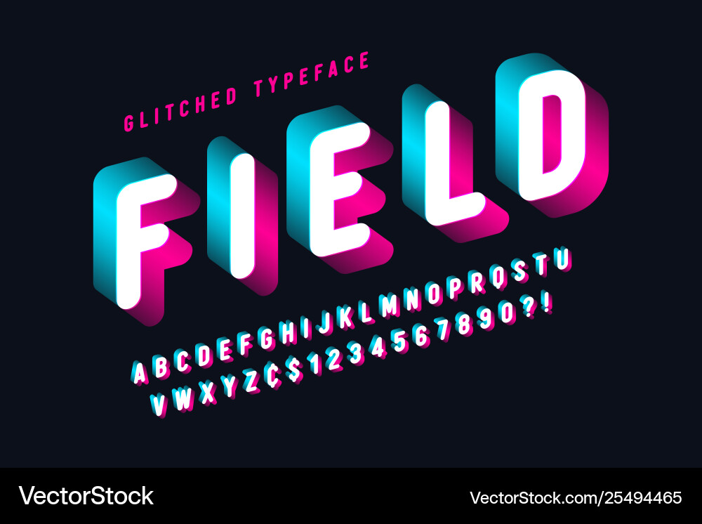 Glitched display font design alphabet typeface Glitched display font design alphabet typeface vector image