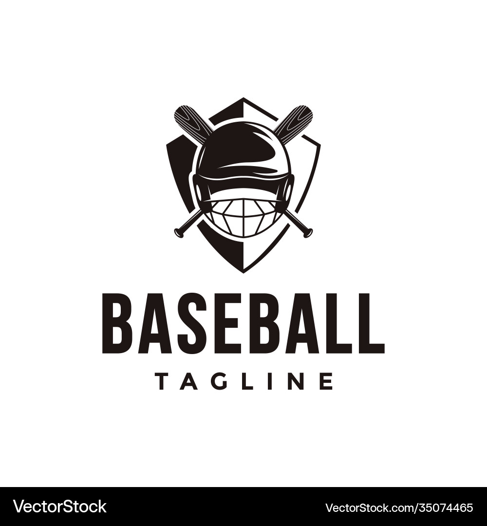 Shield baseball logo with crossed wooden helmet Shield baseball logo with crossed wooden helmet vector image