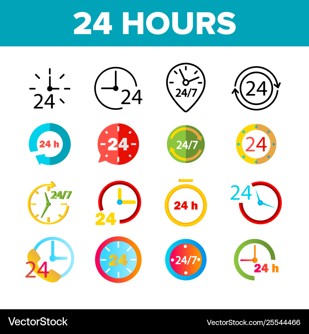 24 hours clock time color icons set 24 hours clock time color icons set vector image
