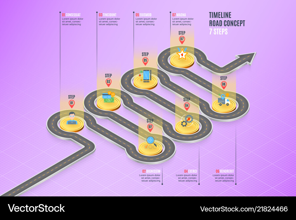 7 Steps Navigation Timeline Map Vector Image