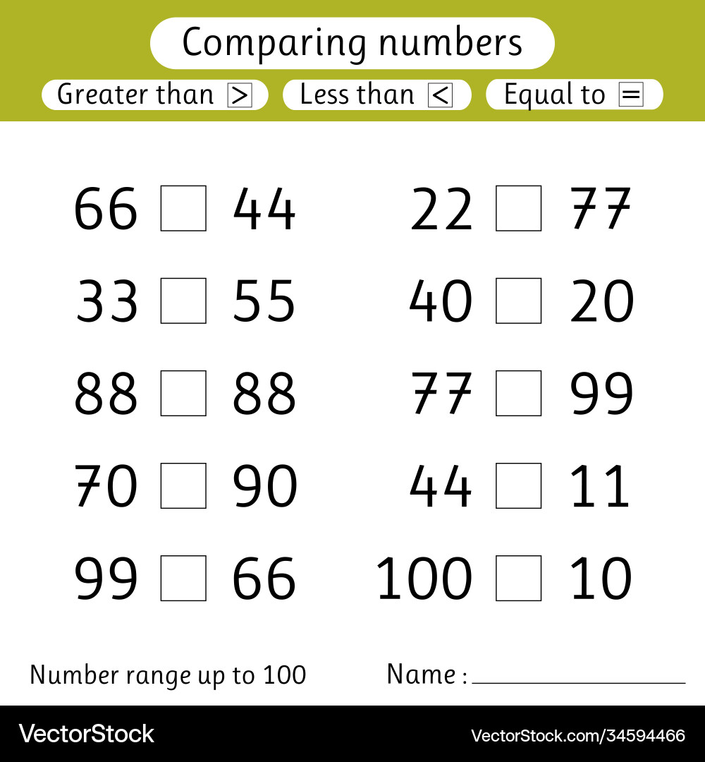 Comparing Numbers: Less Than, Greater Than, Equal vector image