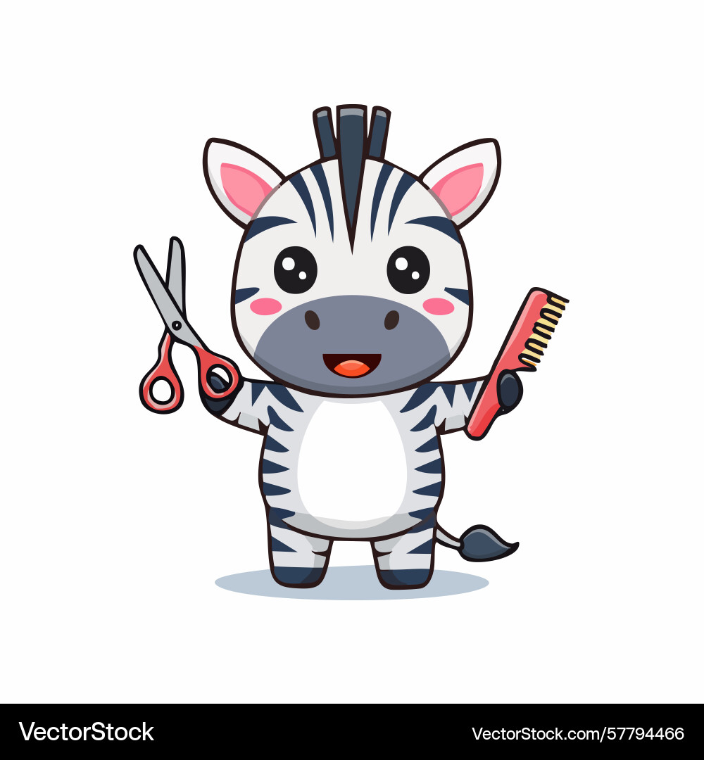 Cute zebra with scissors and comb ready to style Vector Image