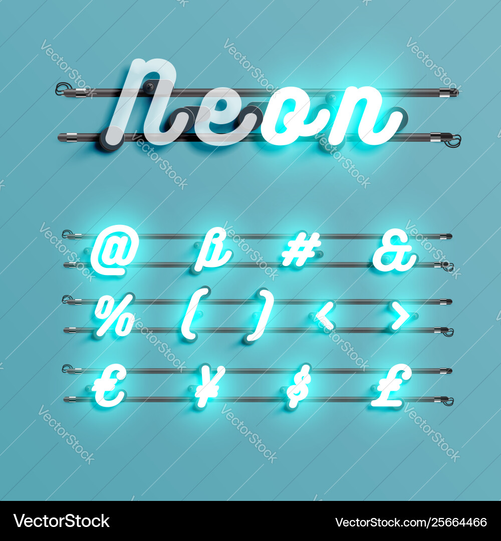 Realistic neon font with wires and console Vector Image