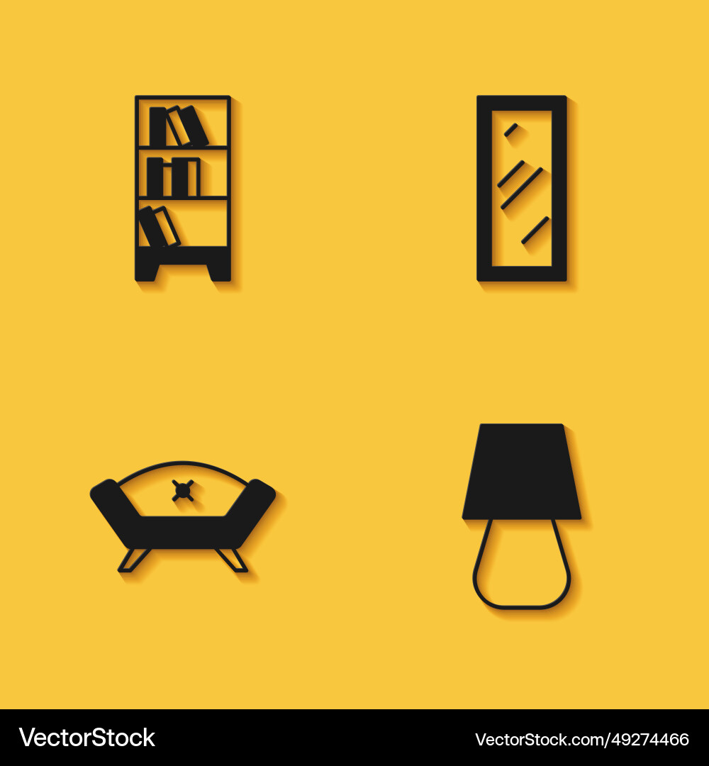 Set library bookshelf table lamp sofa and big Set library bookshelf table lamp sofa and big vector image