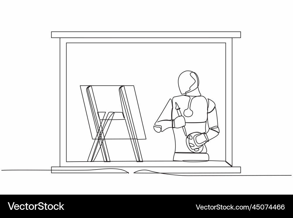 Single continuous line drawing robot painter Single continuous line drawing robot painter vector image