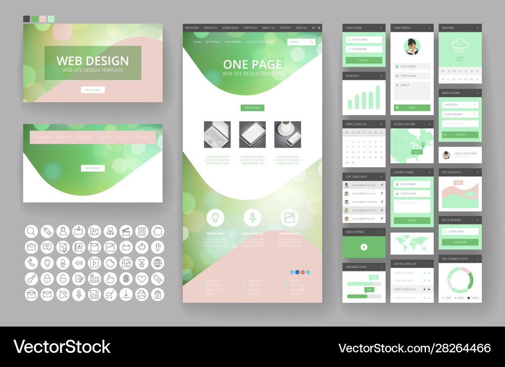 Website design template and interface elements Vector Image
