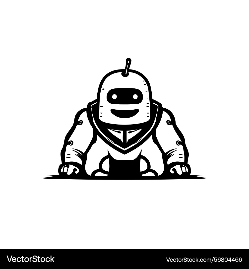 Whimsical line art robot character displaying vector image