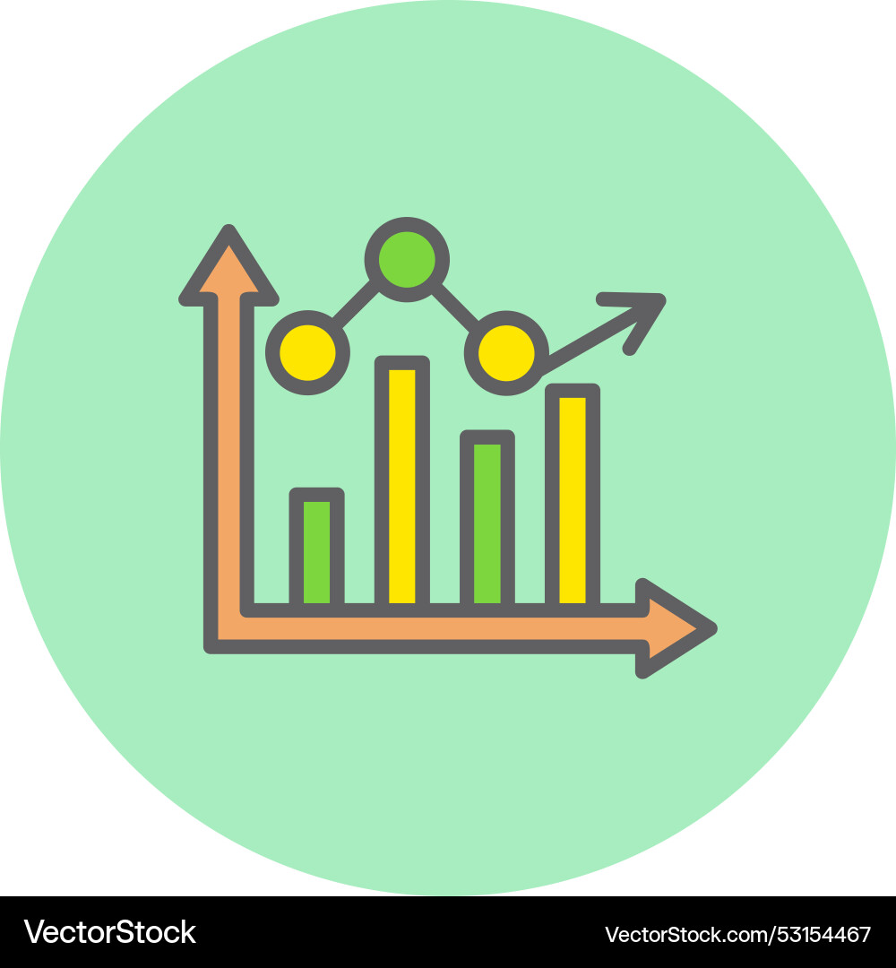 Bar graph line filled circle icon vector image