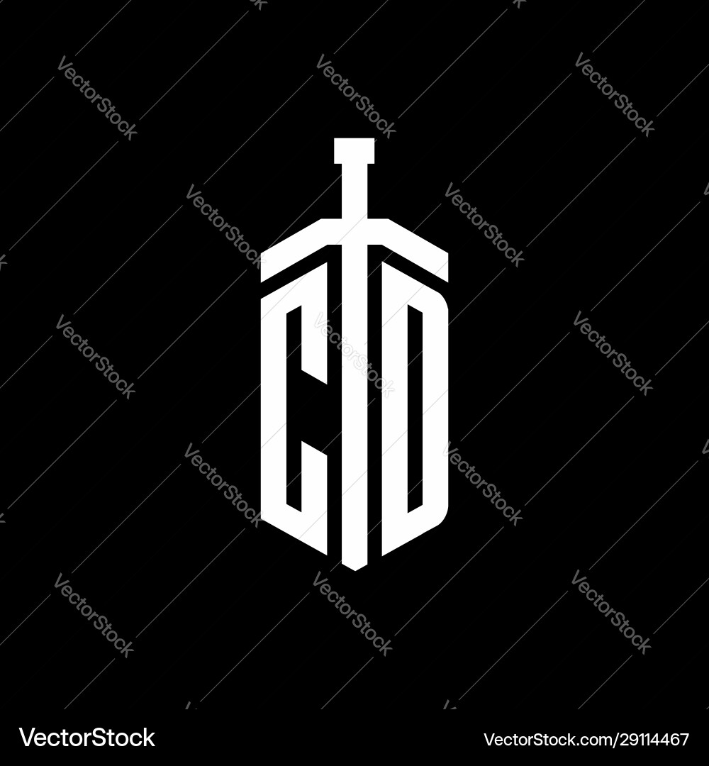 Cd logo monogram with sword element ribbon design Cd logo monogram with sword element ribbon design Vector Image