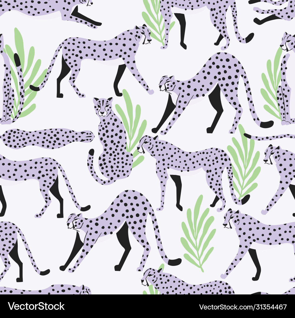 Cheetah Pattern with Tropical Leaves Royalty Free Vector