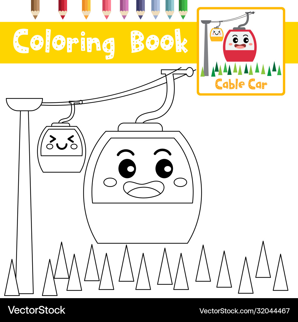 Coloring page cable car cartoon character side Coloring page cable car cartoon character side vector image