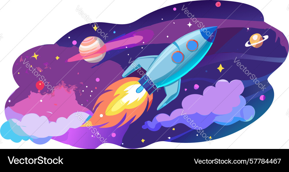 Cosmic rocket navigating through colorful space Vector Image