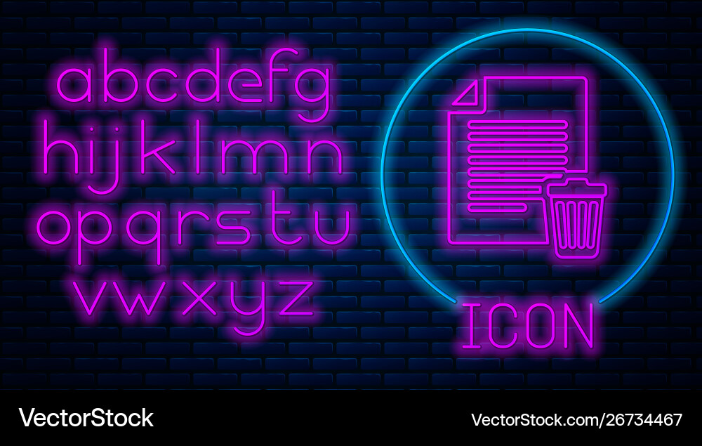 Glowing neon delete file document icon isolated Glowing neon delete file document icon isolated Vector Image
