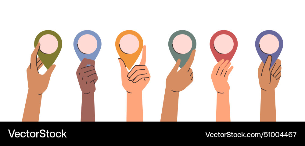 Hands holding empty navigation and travel pins Vector Image