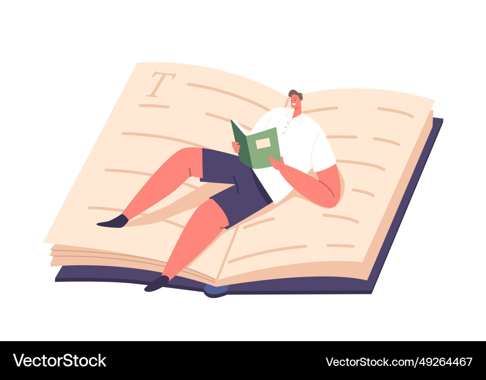 Man engrossed in reading lying on huge open book Vector Image