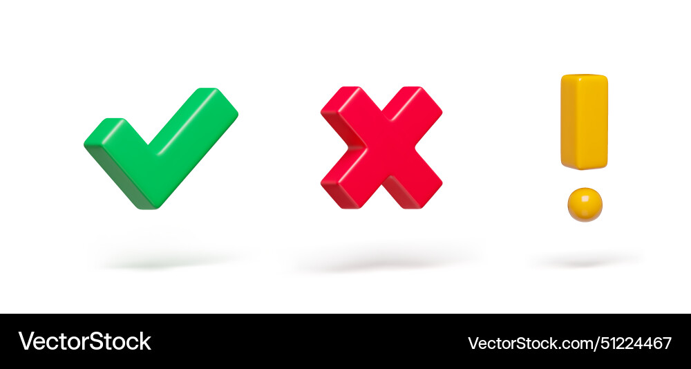 Right wrong and exclamation caution check marks Right wrong and exclamation caution check marks vector image