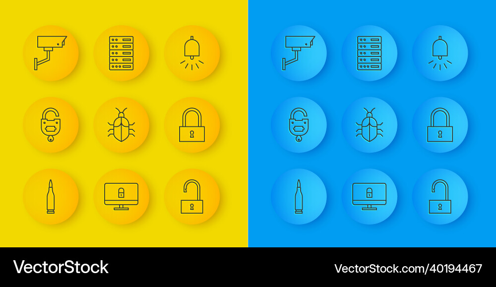 Set line bullet lock and key system bug concept Set line bullet lock and key system bug concept vector image