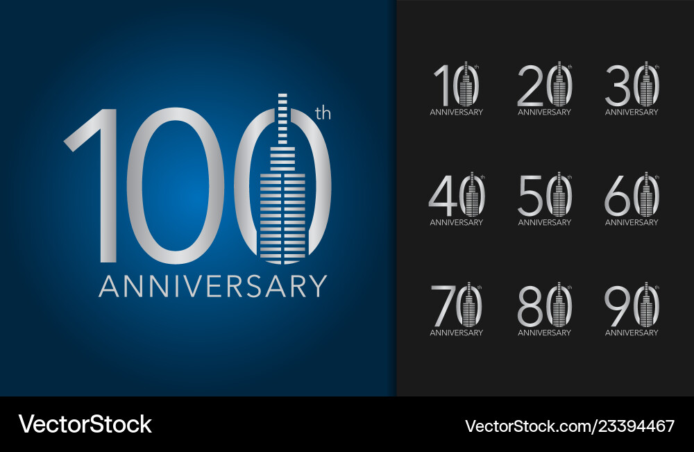 Set of anniversary logotype silver vector image