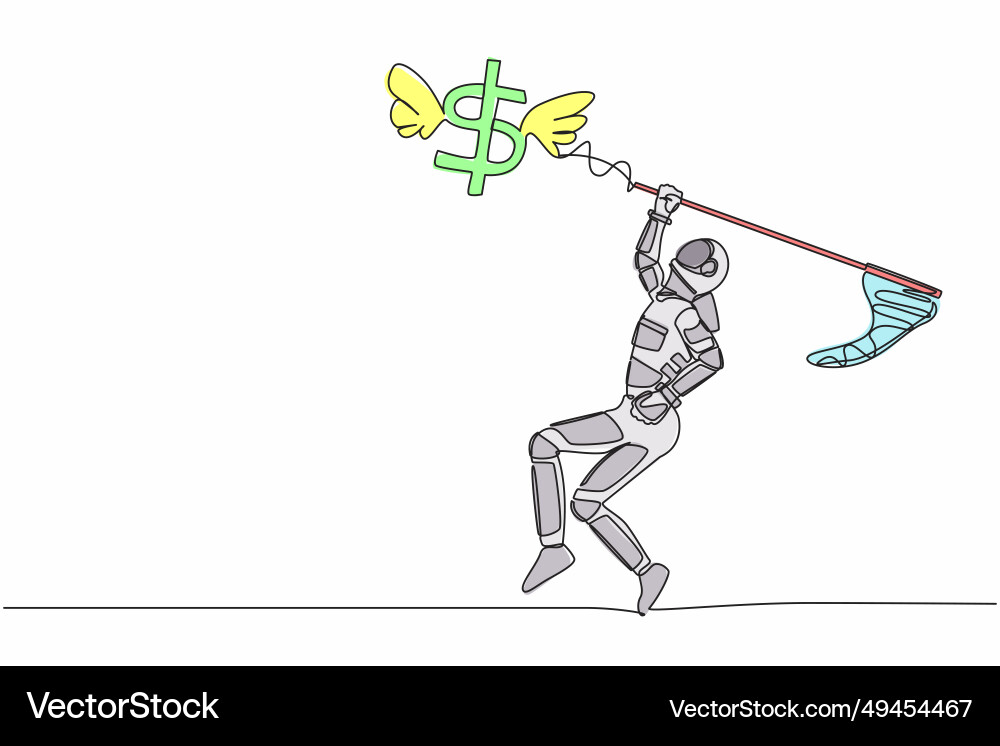 Single continuous line drawing astronaut try Vector Image