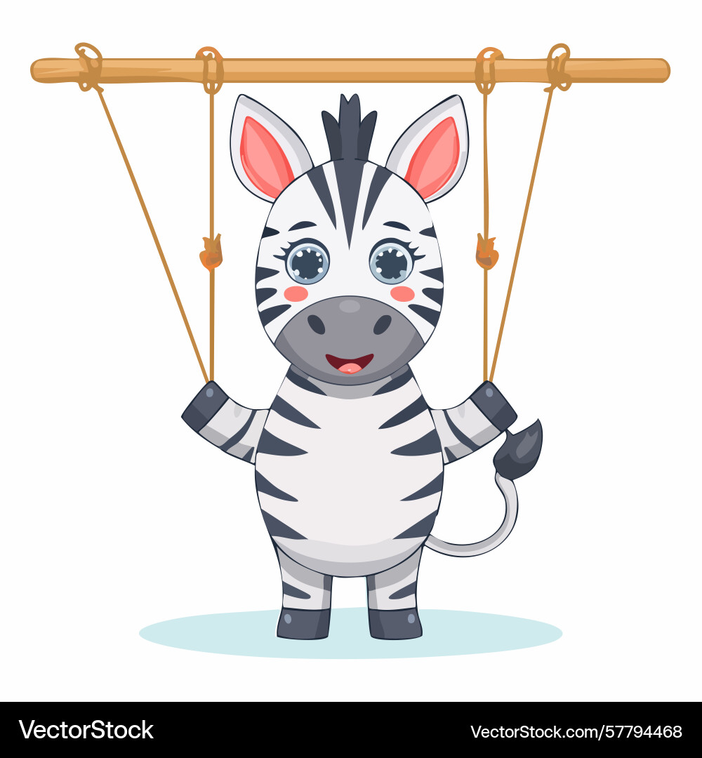 Adorable cartoon zebra puppet on strings vector image