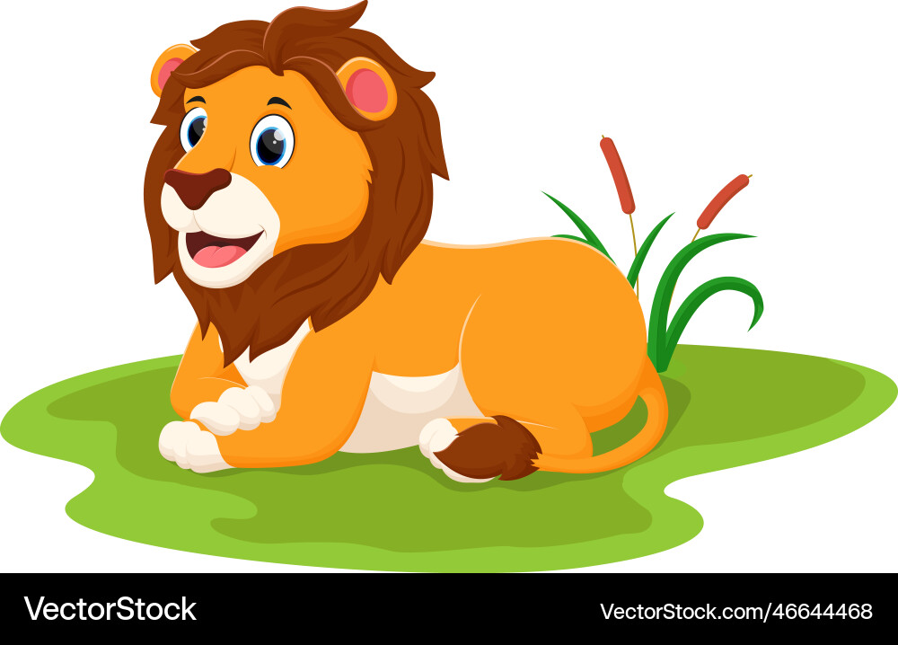 Cartoon lion relaxing on the grass Vector Image