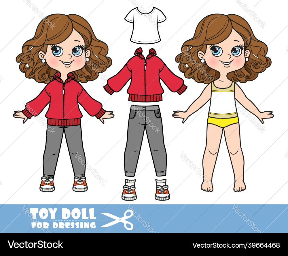 Cartoon Mädchen mit üppigen lockigen Kastanien Frisur Cartoon Mädchen mit üppigen lockigen Kastanien Frisur vektorbild