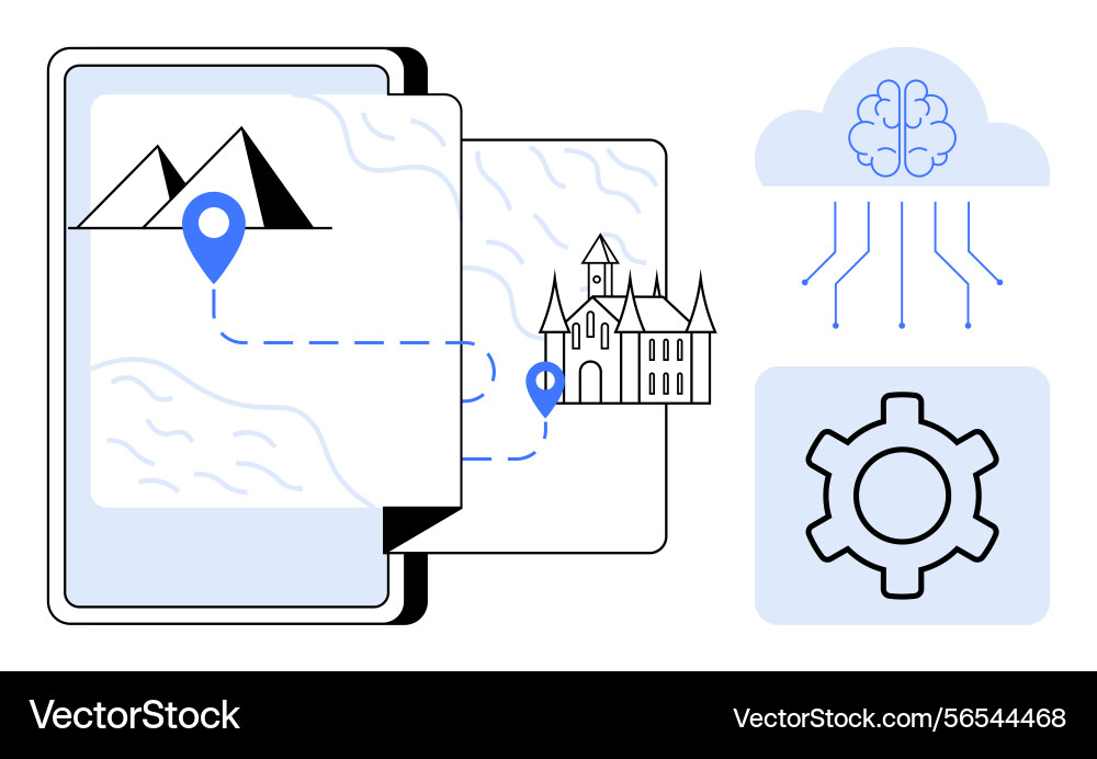 Digital map journey with cloud ai integration Digital map journey with cloud ai integration vector image