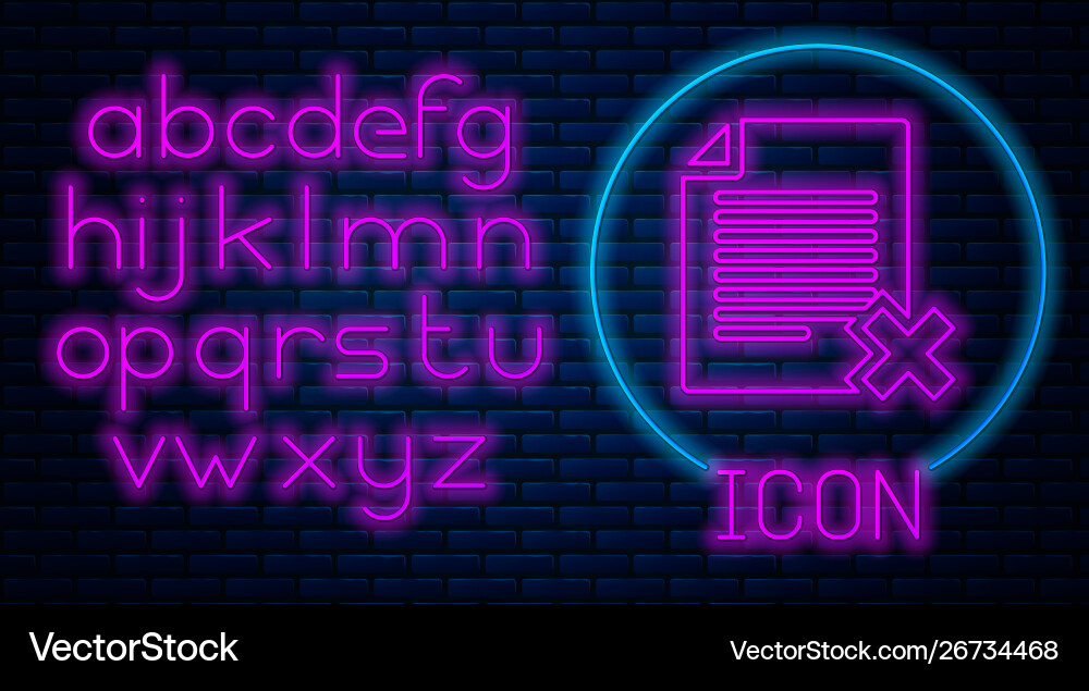 Glowing neon delete file document icon isolated Glowing neon delete file document icon isolated Vector Image